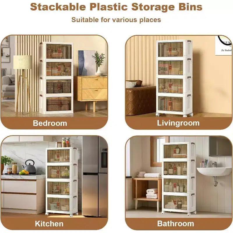 Foldable 4-Layer Plastic Cabinet Multi-Use for Living Room Snacks, Closet & Home Storage