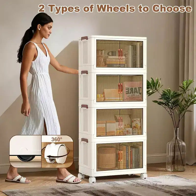 Foldable 4-Layer Plastic Cabinet Multi-Use for Living Room Snacks, Closet & Home Storage