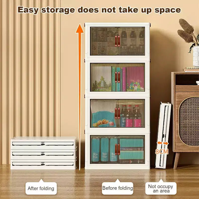 Foldable 4-Layer Plastic Cabinet Multi-Use for Living Room Snacks, Closet & Home Storage