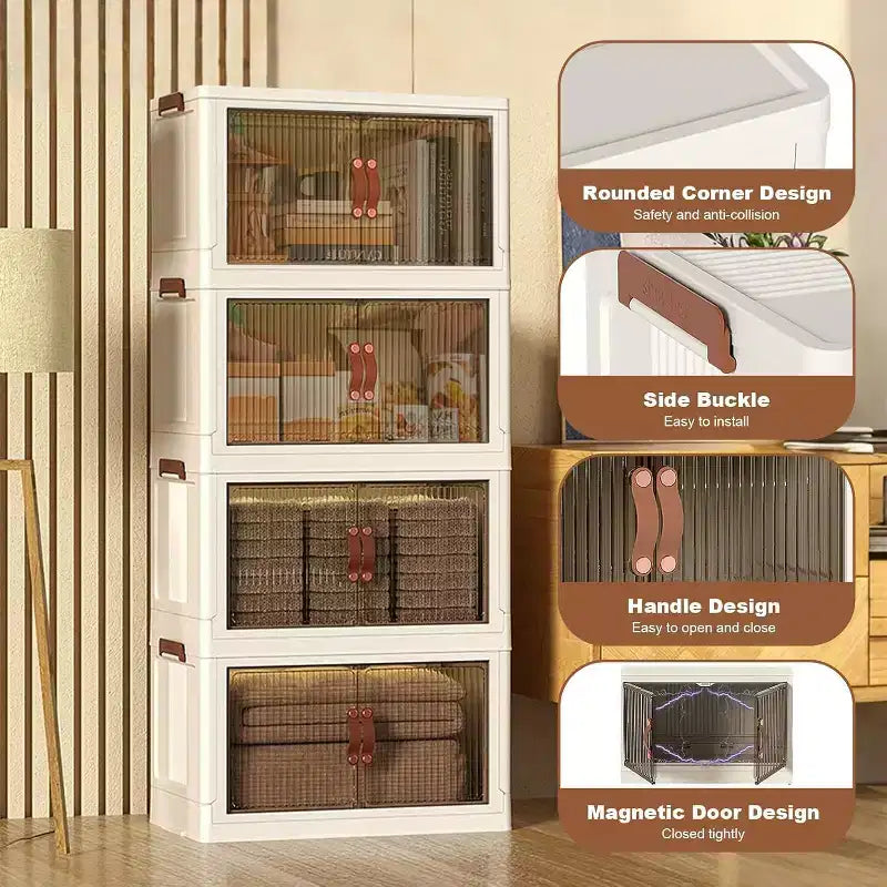Foldable 4-Layer Plastic Cabinet Multi-Use for Living Room Snacks, Closet & Home Storage