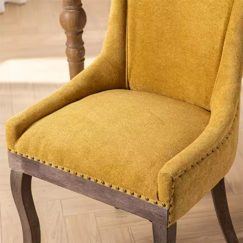 Modern Dining Chairs Set of 2, Fabric Side Dining Room Chairs with Neutrally Toned Wood Legs, Bronze Nail Head