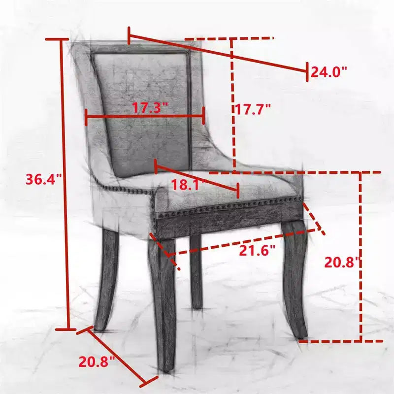 Modern Dining Chairs Set of 2, Fabric Side Dining Room Chairs with Neutrally Toned Wood Legs, Bronze Nail Head