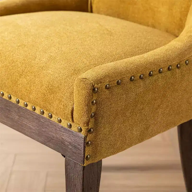 Modern Dining Chairs Set of 2, Fabric Side Dining Room Chairs with Neutrally Toned Wood Legs, Bronze Nail Head