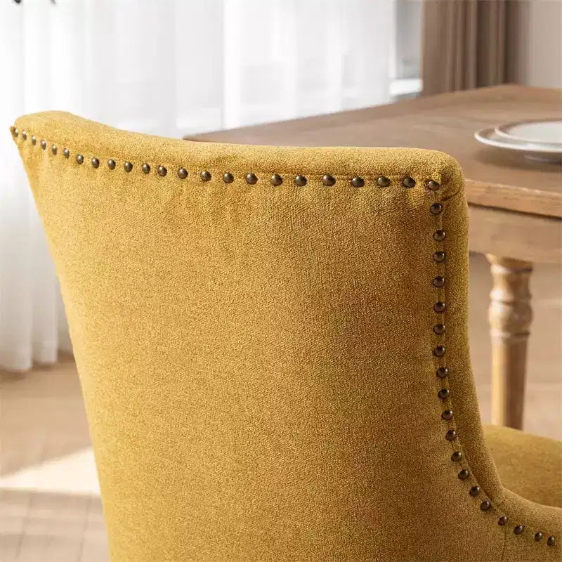 Modern Dining Chairs Set of 2, Fabric Side Dining Room Chairs with Neutrally Toned Wood Legs, Bronze Nail Head