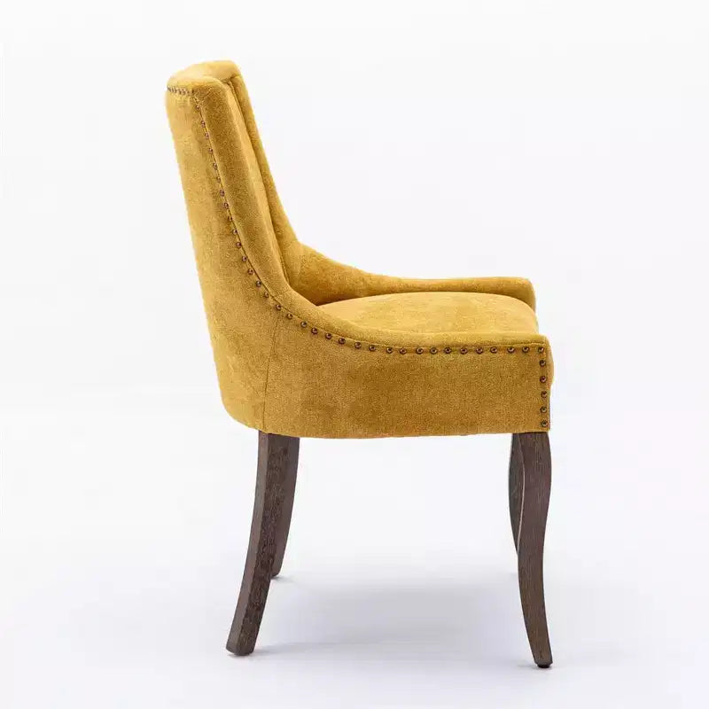Modern Dining Chairs Set of 2, Fabric Side Dining Room Chairs with Neutrally Toned Wood Legs, Bronze Nail Head