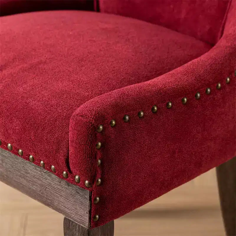 Modern Dining Chairs Set of 2, Fabric Side Dining Room Chairs with Neutrally Toned Wood Legs, Bronze Nail Head