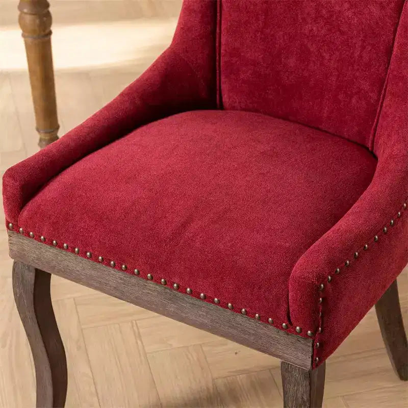 Modern Dining Chairs Set of 2, Fabric Side Dining Room Chairs with Neutrally Toned Wood Legs, Bronze Nail Head