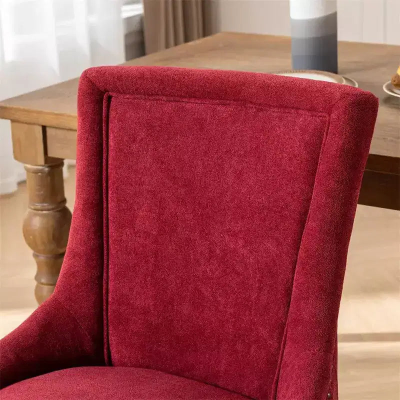 Modern Dining Chairs Set of 2, Fabric Side Dining Room Chairs with Neutrally Toned Wood Legs, Bronze Nail Head