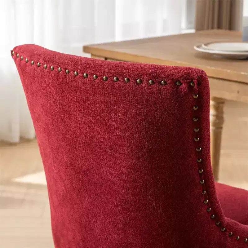 Modern Dining Chairs Set of 2, Fabric Side Dining Room Chairs with Neutrally Toned Wood Legs, Bronze Nail Head