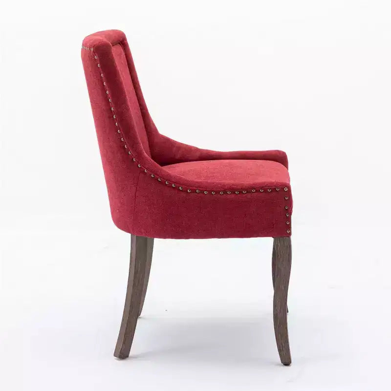 Modern Dining Chairs Set of 2, Fabric Side Dining Room Chairs with Neutrally Toned Wood Legs, Bronze Nail Head