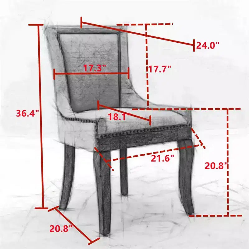 Modern Dining Chairs Set of 2, Fabric Side Dining Room Chairs with Neutrally Toned Wood Legs, Bronze Nail Head