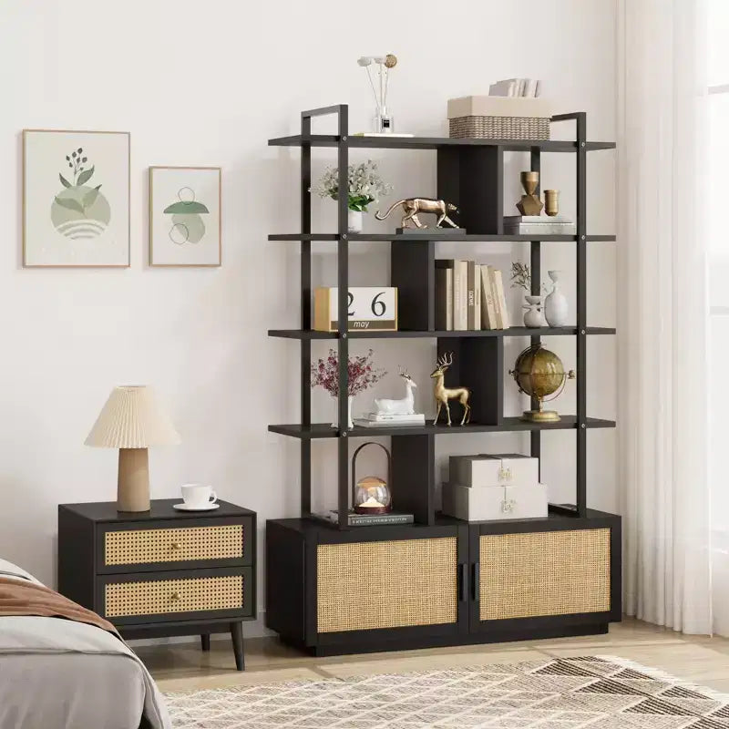 71.1 Inch Tall Industrial Bookcase with Storage Door,Bookshelf,Bookshelves with Open Display Shelves,Bookcase with Metal Frame for Living Room