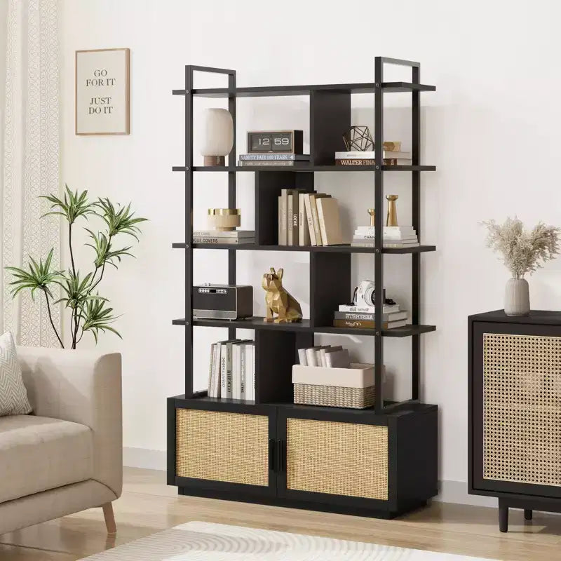 71.1 Inch Tall Industrial Bookcase with Storage Door,Bookshelf,Bookshelves with Open Display Shelves,Bookcase with Metal Frame for Living Room