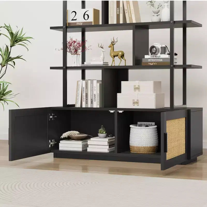 71.1 Inch Tall Industrial Bookcase with Storage Door,Bookshelf,Bookshelves with Open Display Shelves,Bookcase with Metal Frame for Living Room