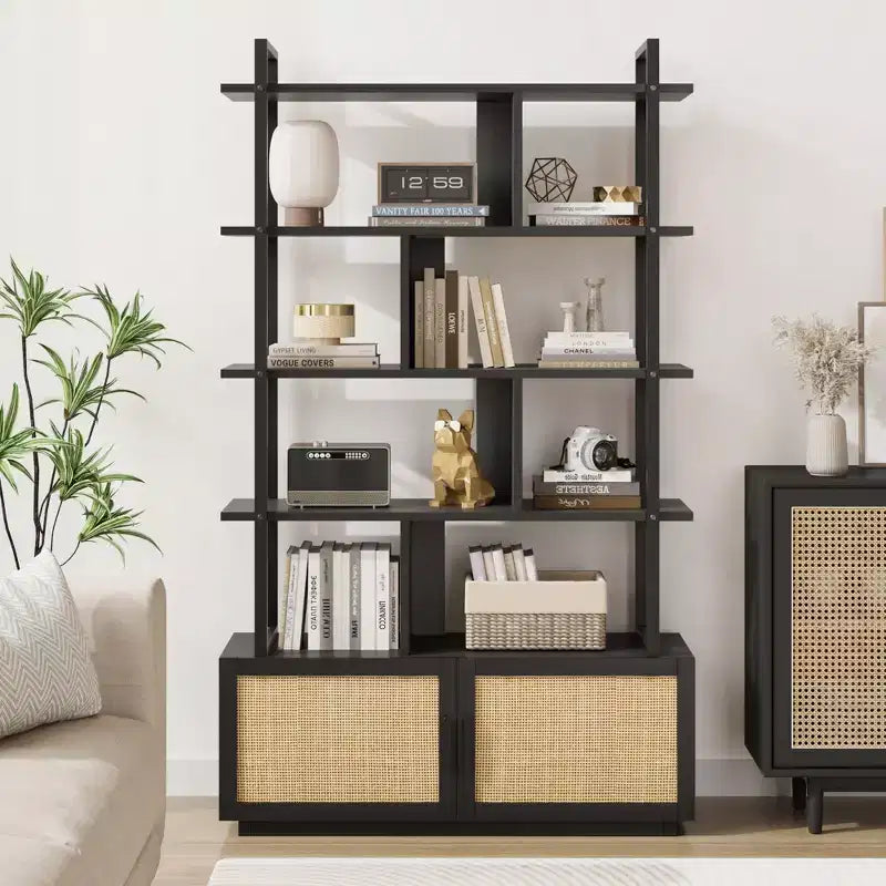 71.1 Inch Tall Industrial Bookcase with Storage Door,Bookshelf,Bookshelves with Open Display Shelves,Bookcase with Metal Frame for Living Room
