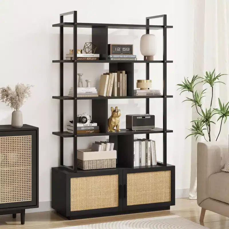 71.1 Inch Tall Industrial Bookcase with Storage Door,Bookshelf,Bookshelves with Open Display Shelves,Bookcase with Metal Frame for Living Room