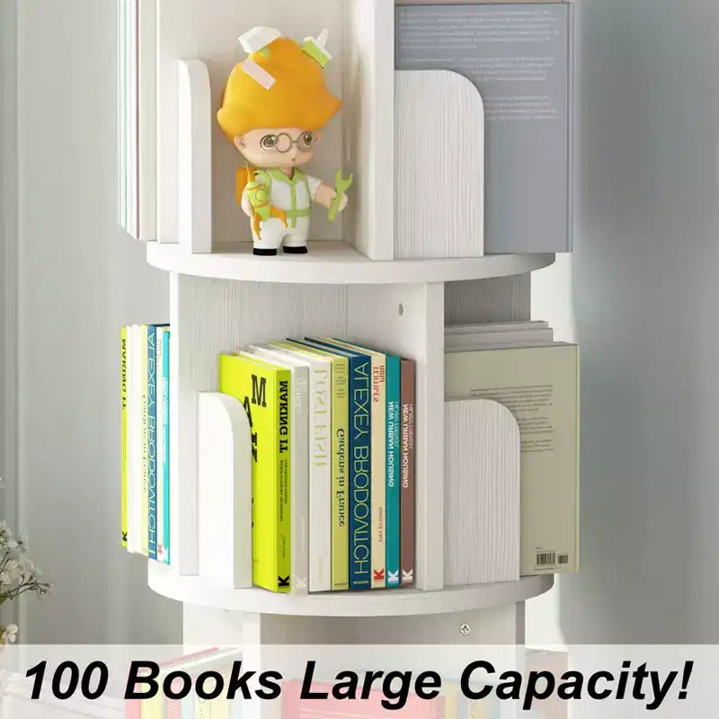 Rotating Bookshelf, 3 Tier Bookcase Storage,Corner Spinning Book Shelf for Small Space,Wood Revolving Bookcase Organizer for Bedroom, Living Room