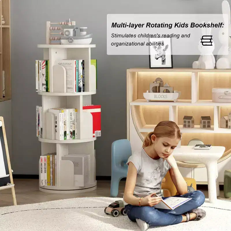 Rotating Bookshelf, 3 Tier Bookcase Storage,Corner Spinning Book Shelf for Small Space,Wood Revolving Bookcase Organizer for Bedroom, Living Room
