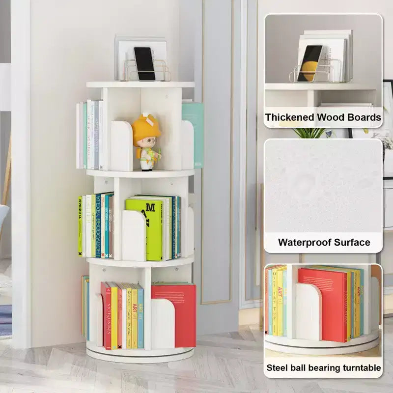 Rotating Bookshelf, 3 Tier Bookcase Storage,Corner Spinning Book Shelf for Small Space,Wood Revolving Bookcase Organizer for Bedroom, Living Room