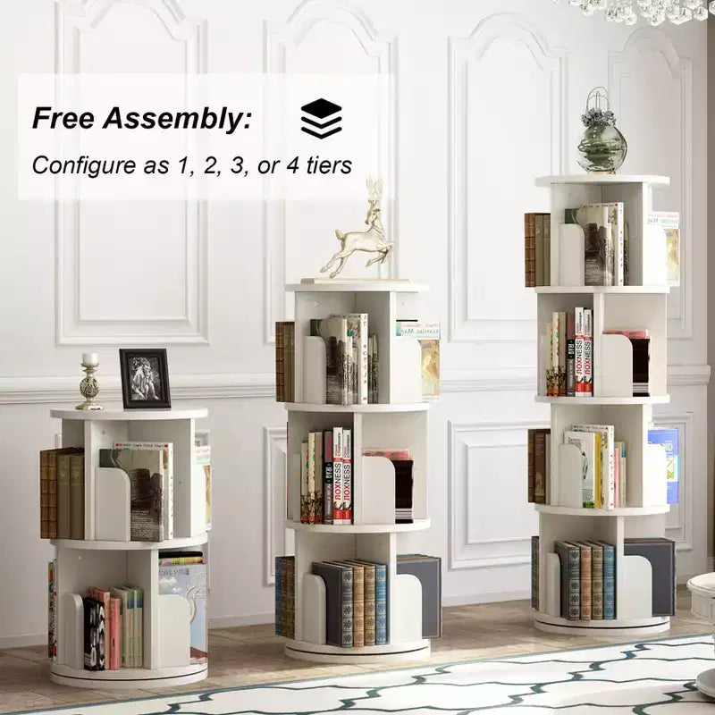 Rotating Bookshelf, 3 Tier Bookcase Storage,Corner Spinning Book Shelf for Small Space,Wood Revolving Bookcase Organizer for Bedroom, Living Room