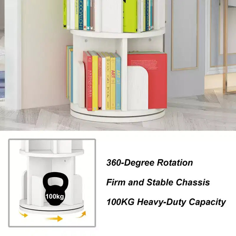 Rotating Bookshelf, 3 Tier Bookcase Storage,Corner Spinning Book Shelf for Small Space,Wood Revolving Bookcase Organizer for Bedroom, Living Room
