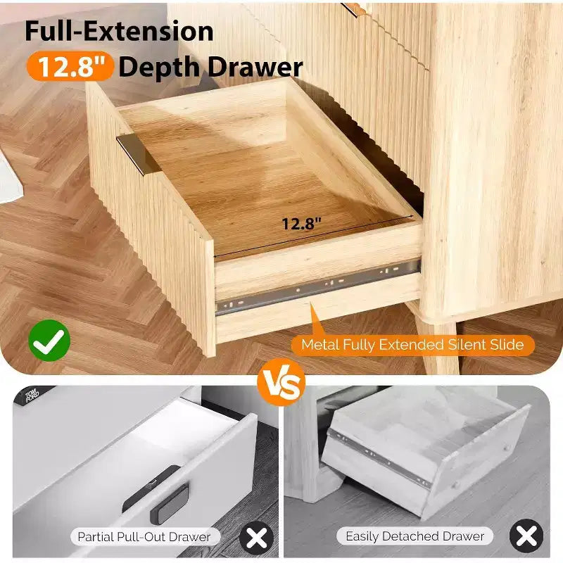 VINGLI Fluted Dresser 6 Drawer, Wood Dresser for Bedroom with Rounded Edges