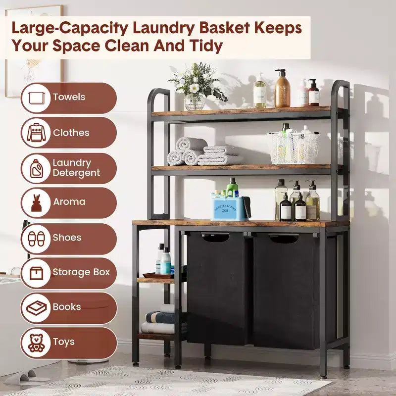 2 Section Laundry Basket,3 Tiers Laundry Sorter with Pull-Out and Removable Bags for Bathroom Bedroom