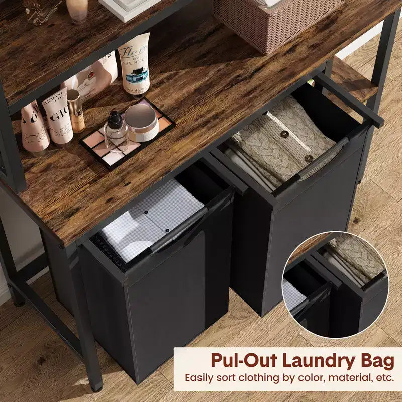 2 Section Laundry Basket,3 Tiers Laundry Sorter with Pull-Out and Removable Bags for Bathroom Bedroom