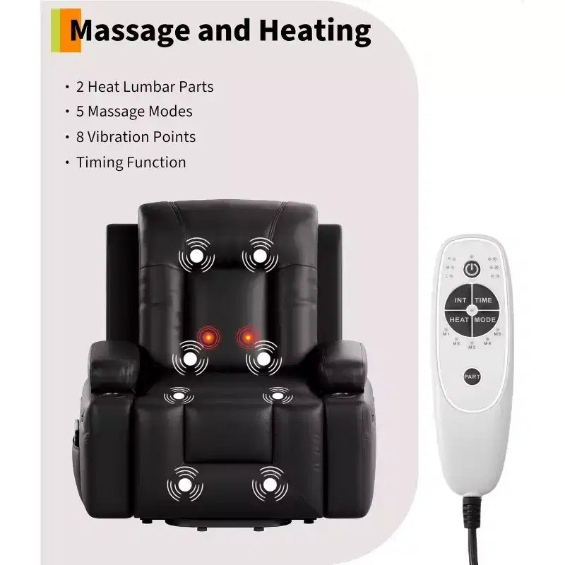 Oversized Power Lift Recliner Chair with Heat & Massage, PU Leather Electric Lift Chair for Elderly & Mobility Impaired, Adjustable Backrest & Leg