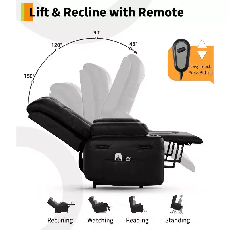 Oversized Power Lift Recliner Chair with Heat & Massage, PU Leather Electric Lift Chair for Elderly & Mobility Impaired, Adjustable Backrest & Leg