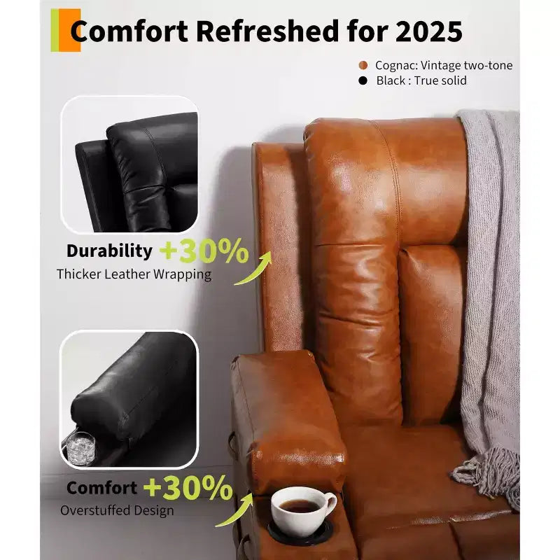 Oversized Power Lift Recliner Chair with Heat & Massage, PU Leather Electric Lift Chair for Elderly & Mobility Impaired, Adjustable Backrest & Leg