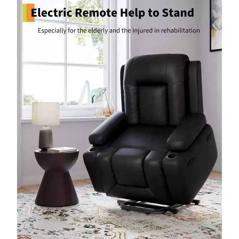 Oversized Power Lift Recliner Chair with Heat & Massage, PU Leather Electric Lift Chair for Elderly & Mobility Impaired, Adjustable Backrest & Leg