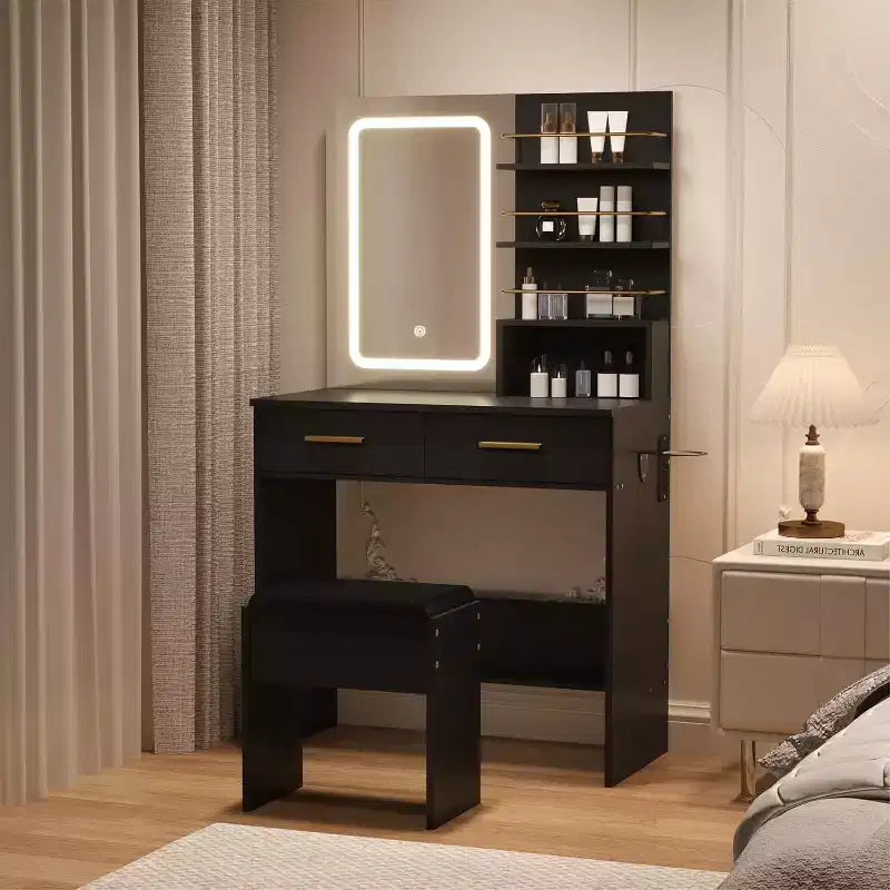 Makeup Vanity with Mirror and Lights, Vanity Desk with Charging Station