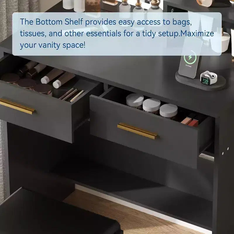 Makeup Vanity with Mirror and Lights, Vanity Desk with Charging Station