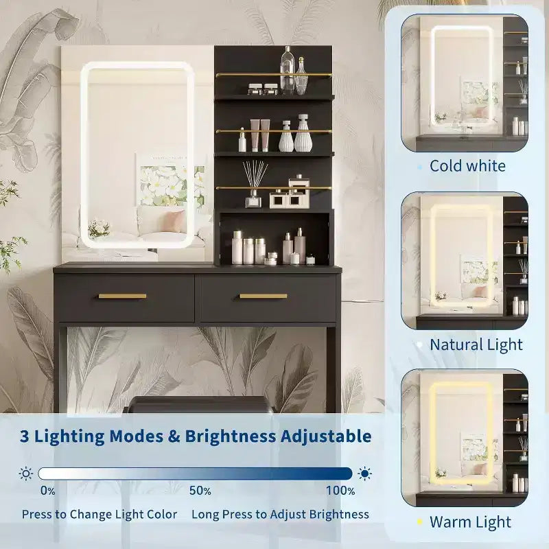Makeup Vanity with Mirror and Lights, Vanity Desk with Charging Station