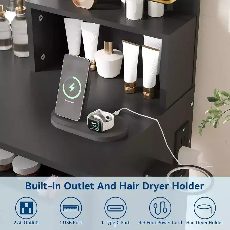 Makeup Vanity with Mirror and Lights, Vanity Desk with Charging Station