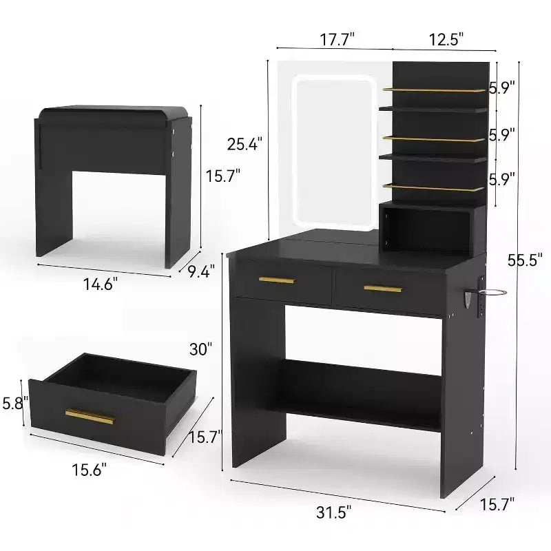 Makeup Vanity with Mirror and Lights, Vanity Desk with Charging Station