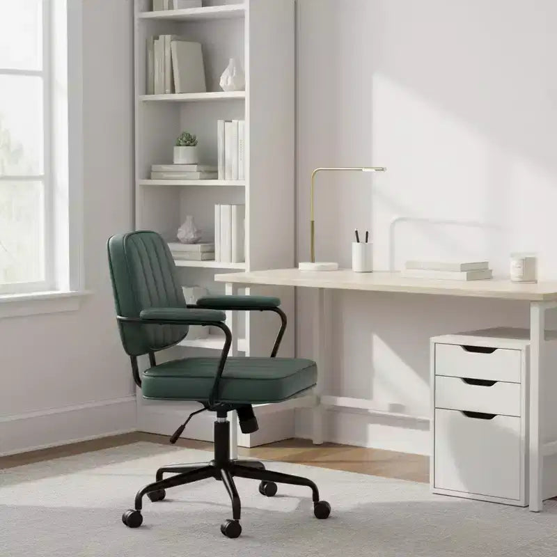 Adjustable PU Office Chair with Armrests and 360 Swivel Rolling Base, Green