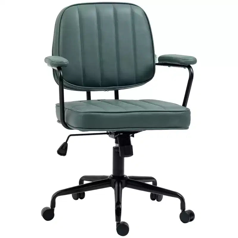 Adjustable PU Office Chair with Armrests and 360 Swivel Rolling Base, Green