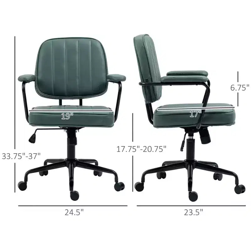 Adjustable PU Office Chair with Armrests and 360 Swivel Rolling Base, Green
