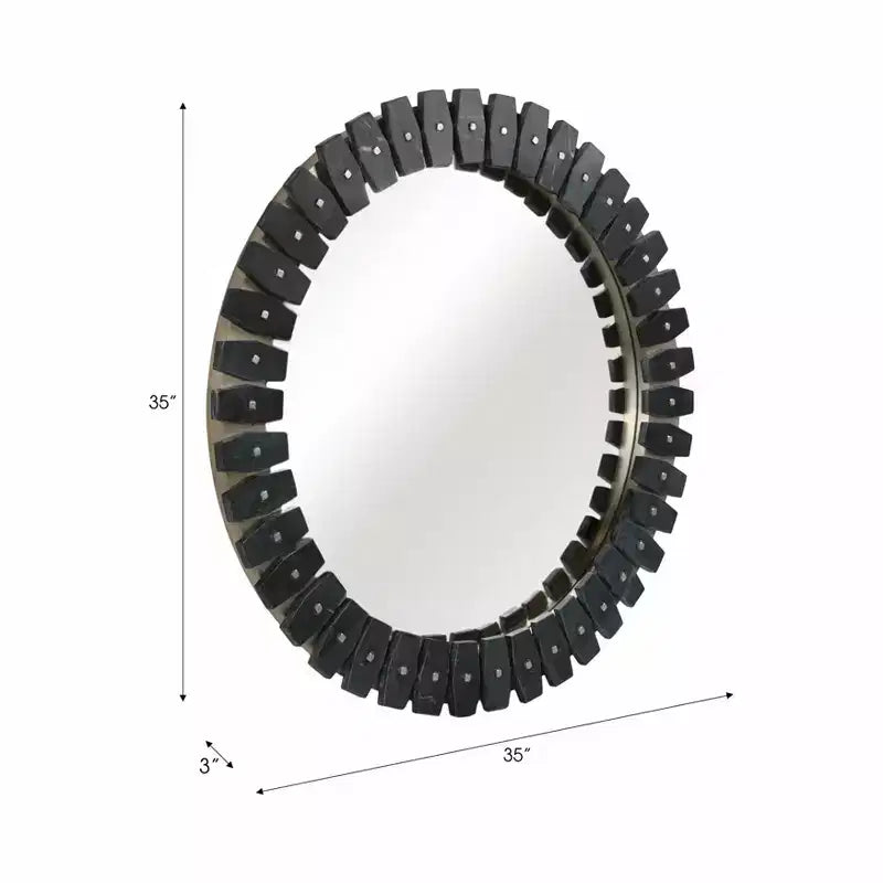 Decorative Large Round Marble Tile Mirror for Bedroom Decor - Contemporary Wall Mirror for Bathroom, Dorms, and Hallway Accent Decor - 35, Black