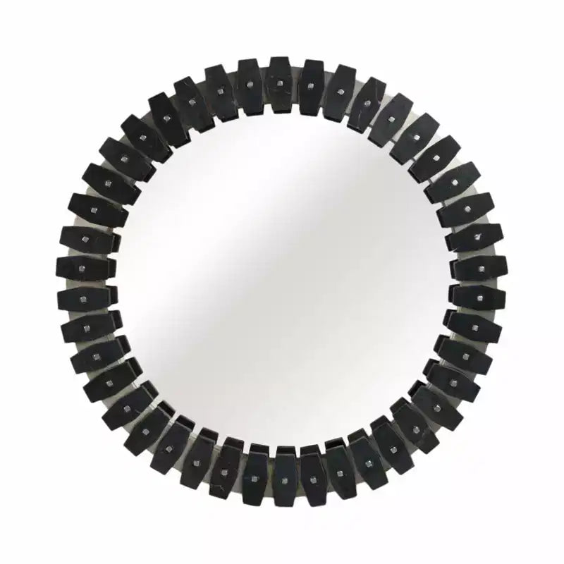 Decorative Large Round Marble Tile Mirror for Bedroom Decor - Contemporary Wall Mirror for Bathroom, Dorms, and Hallway Accent Decor - 35, Black
