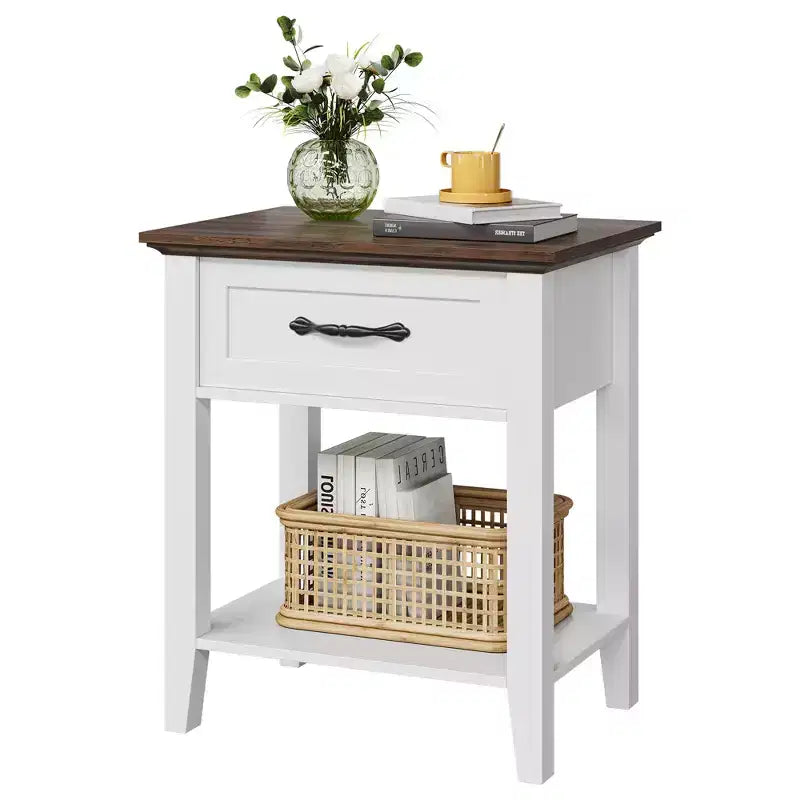 Nightstand, Versatile Beside End Table for Bedroom,Wood Bedside Table With 1 Drawer and Open Storage Shelf, Office, Sofa, Couch, Small Spaces