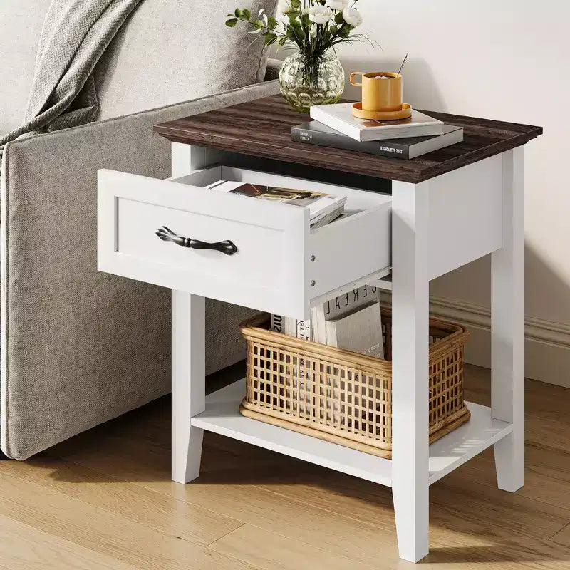 Nightstand, Versatile Beside End Table for Bedroom,Wood Bedside Table With 1 Drawer and Open Storage Shelf, Office, Sofa, Couch, Small Spaces