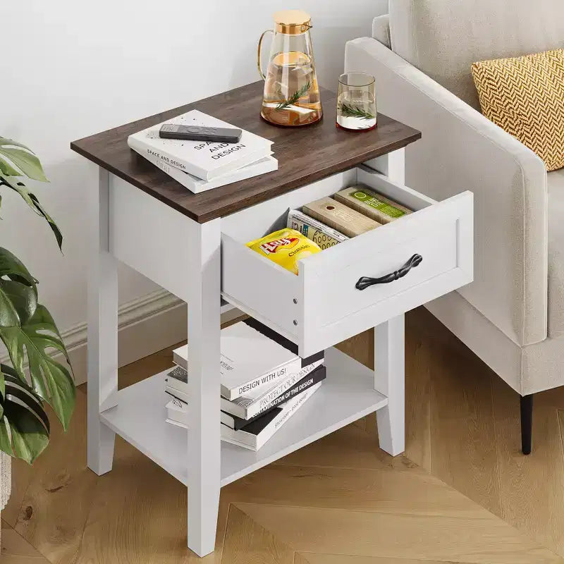 Nightstand, Versatile Beside End Table for Bedroom,Wood Bedside Table With 1 Drawer and Open Storage Shelf, Office, Sofa, Couch, Small Spaces