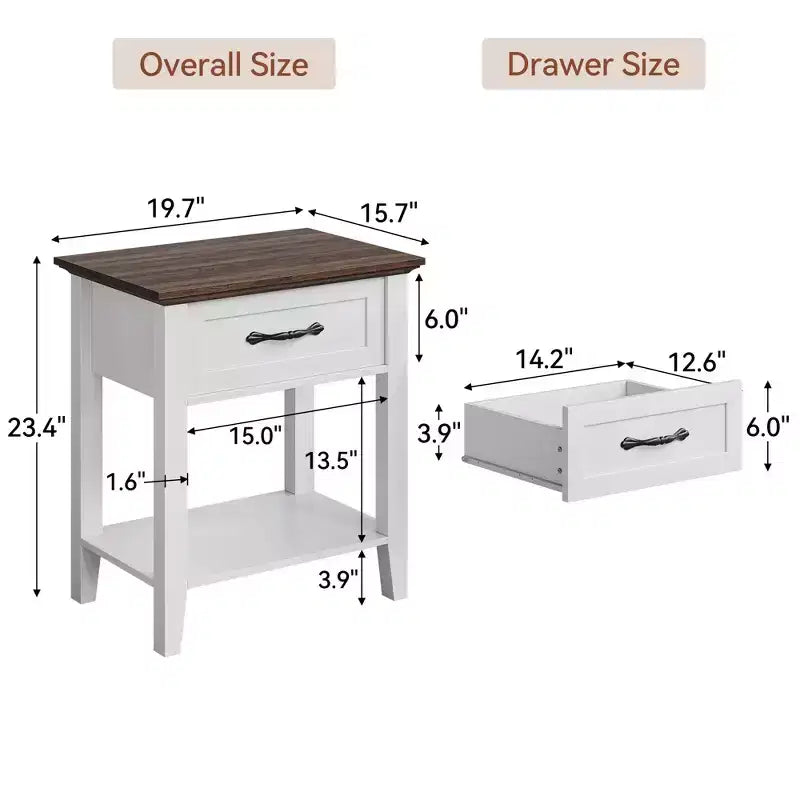 Nightstand, Versatile Beside End Table for Bedroom,Wood Bedside Table With 1 Drawer and Open Storage Shelf, Office, Sofa, Couch, Small Spaces