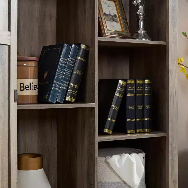 Free Standing Storage Cabinet for Dining Room, Buffet Cabinet with Barn Doors, Open and Hidden Shelves, Quality Hardware, Wine Bar Cabinet