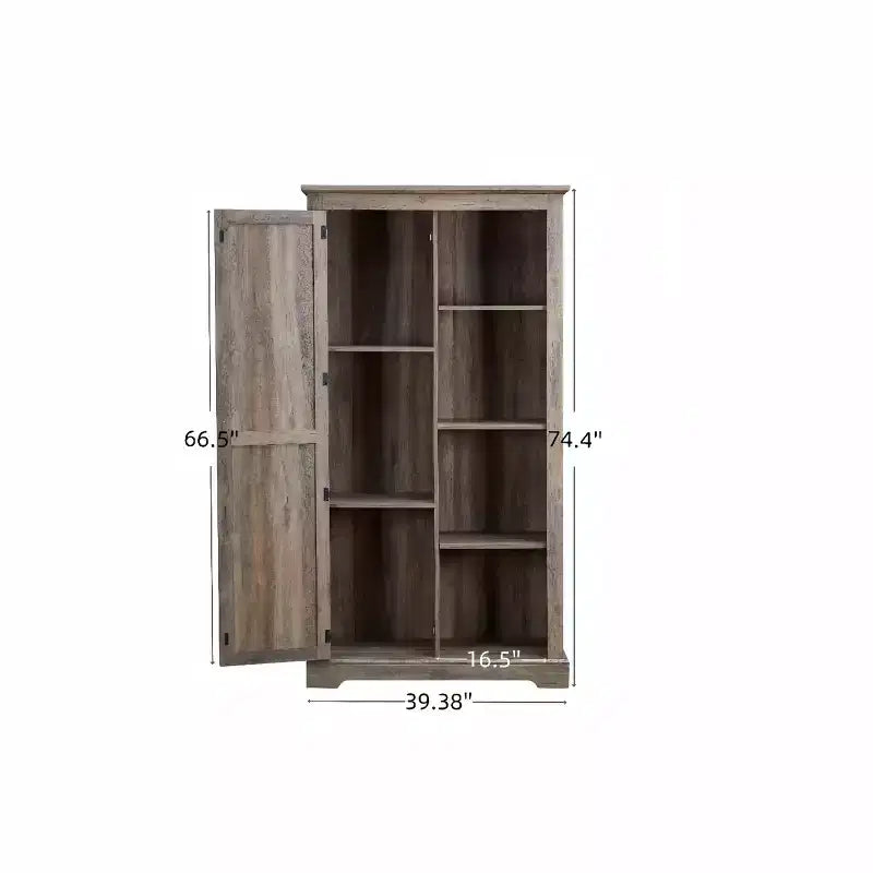 Free Standing Storage Cabinet for Dining Room, Buffet Cabinet with Barn Doors, Open and Hidden Shelves, Quality Hardware, Wine Bar Cabinet