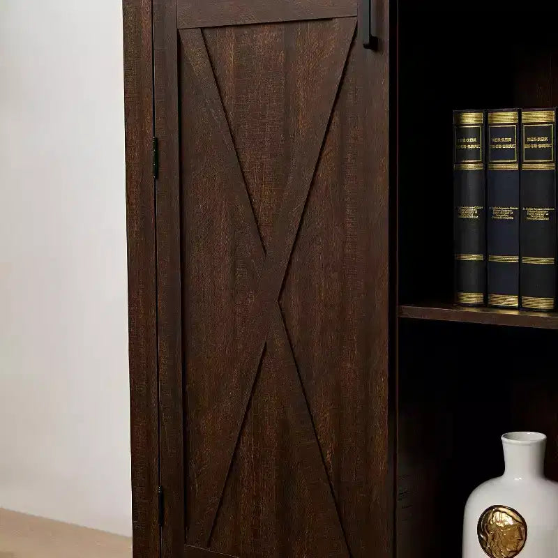 Free Standing Storage Cabinet for Dining Room, Buffet Cabinet with Barn Doors, Open and Hidden Shelves, Quality Hardware, Wine Bar Cabinet