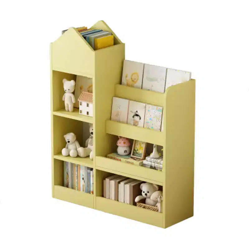 Wooden Bookshelf Storage Organizer with Bookcase, 's Bin Storage Unit with 6 Compartments 2 Baskets Bins Box Organizer